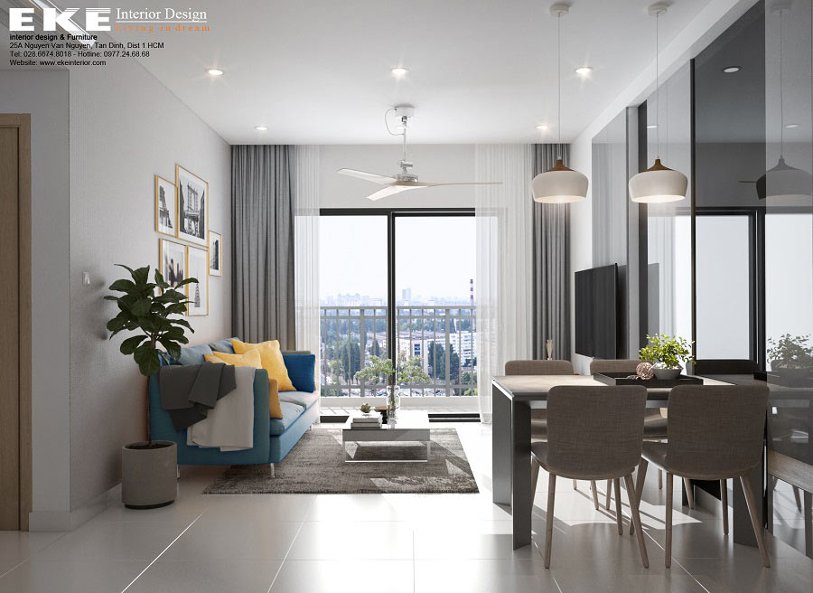 Thiết kế nội thất căn hộ chung cư The Sun Avenue 89m2 - Phòng khách