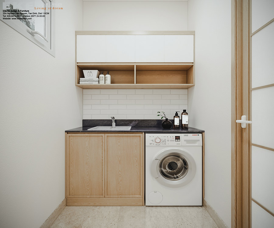 Thiết kế nội thất biệt thự phong cách nhật - tủ máy giặt